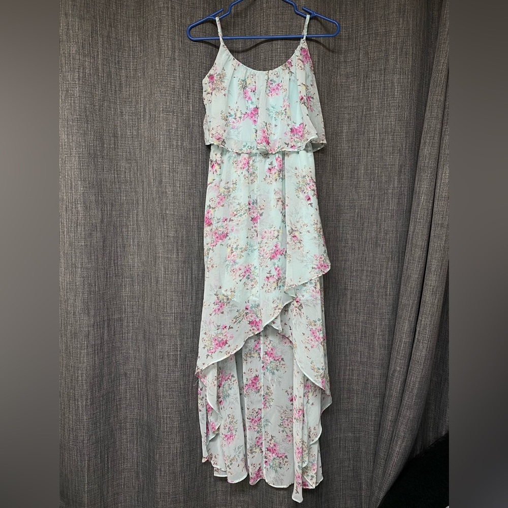 Candie’s ’Disney Cinderella Light Blue Floral Chiffon High Low Dress’ Medium (M)